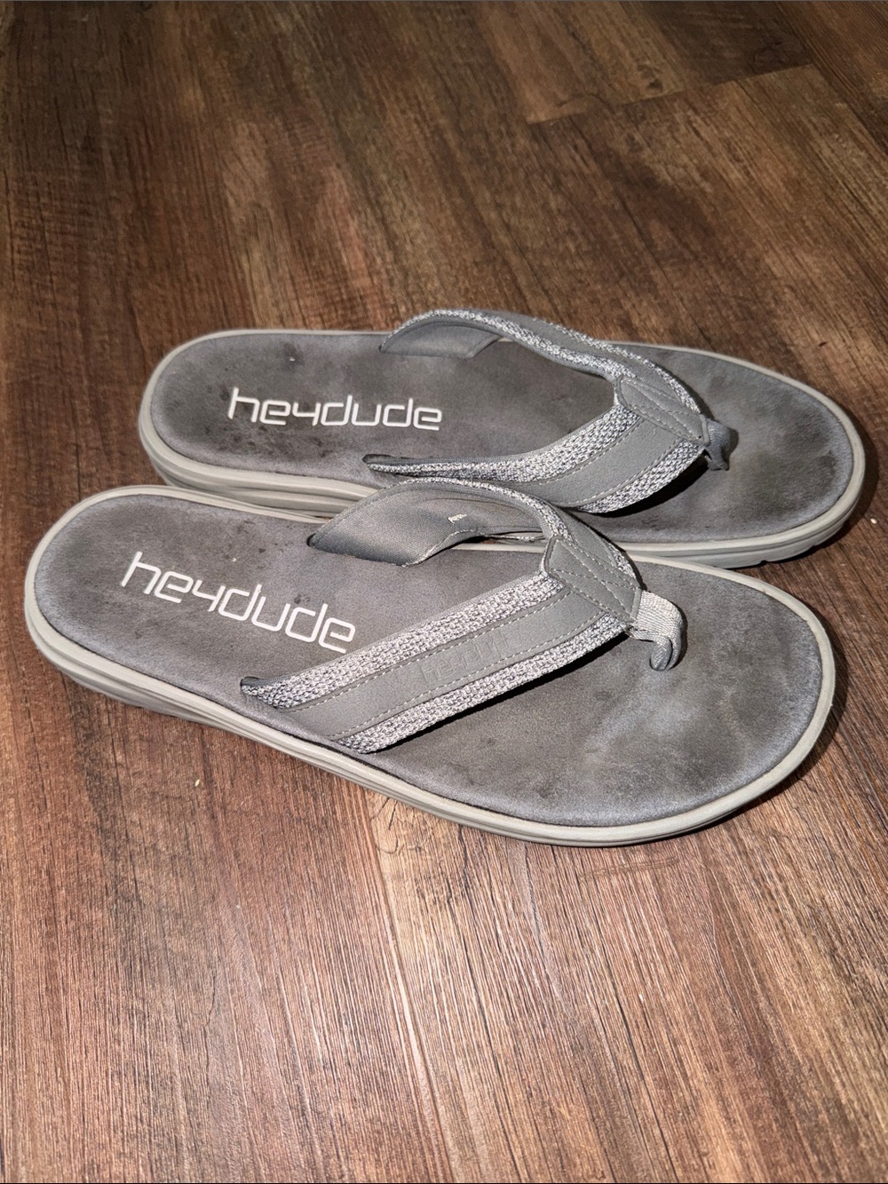 Hey Dude Flip Flops Gray no size but fit mens 9/9.5